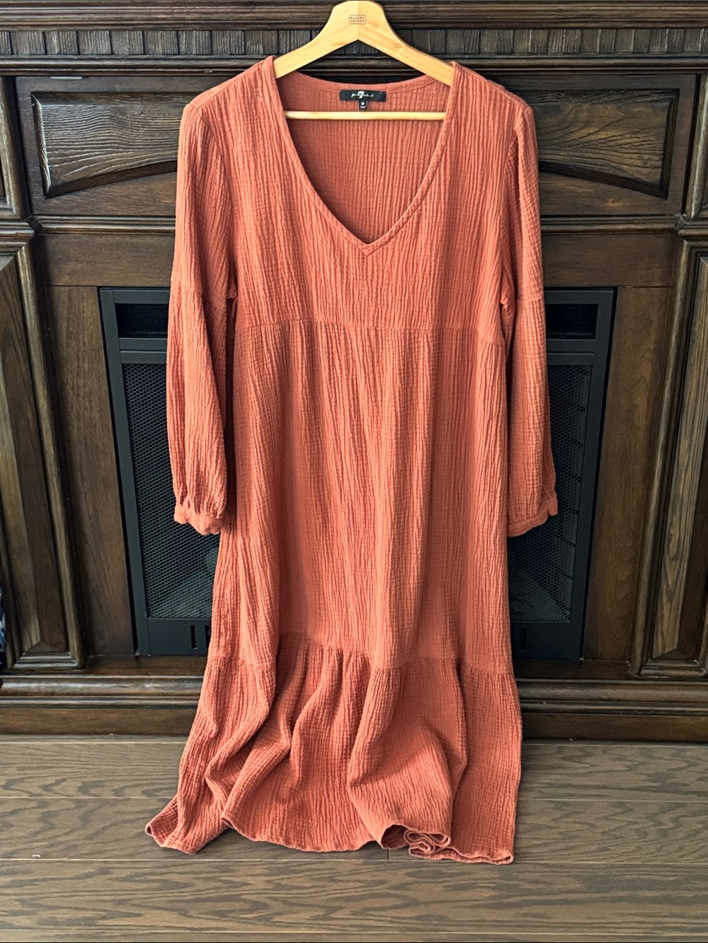 7 for all Mankind Terracotta Long Sleeve Cotton Gauze Dress
